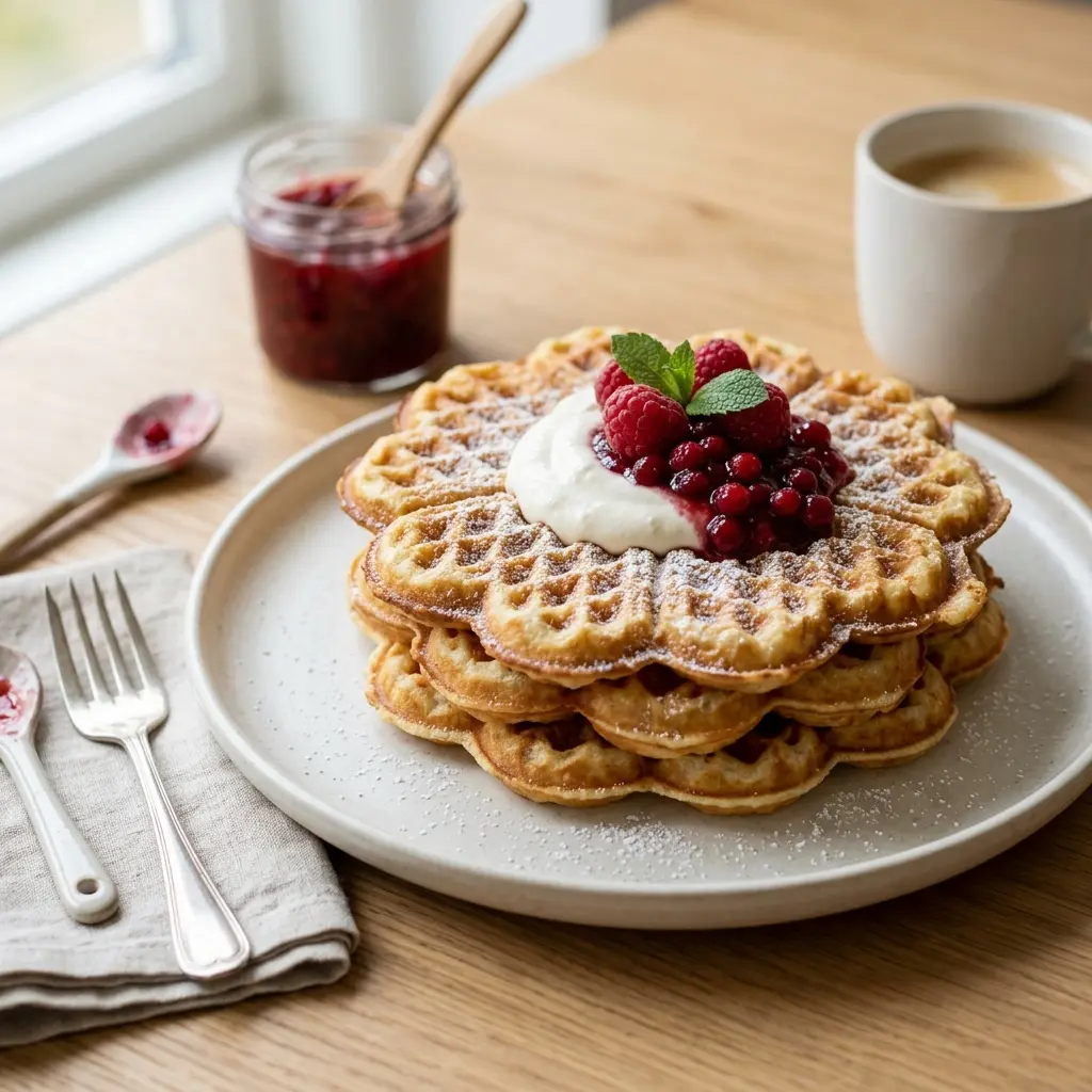 Receita de Waffles caseiros pronta a servir como prato caseiro