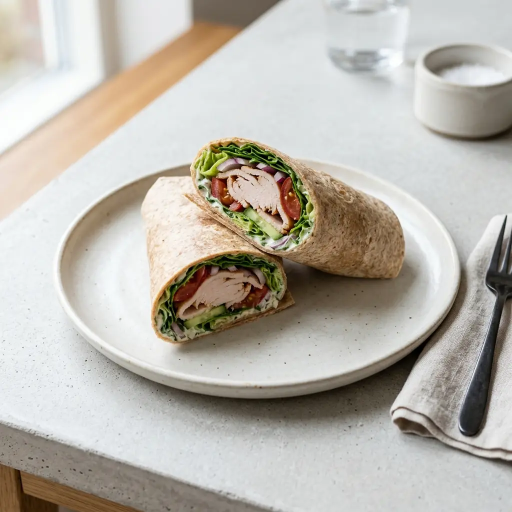 Receita de Wrap de peru pronta a servir como prato caseiro