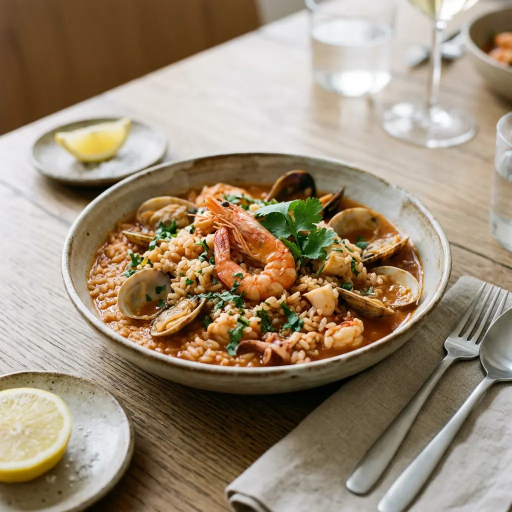 Foto de Arroz de marisco pronto a servir